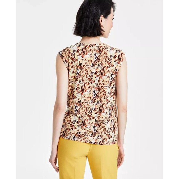 Kasper Women's Pleated-Neck Printed Crewneck Sleeveless Top XS - Picture 3 of 5